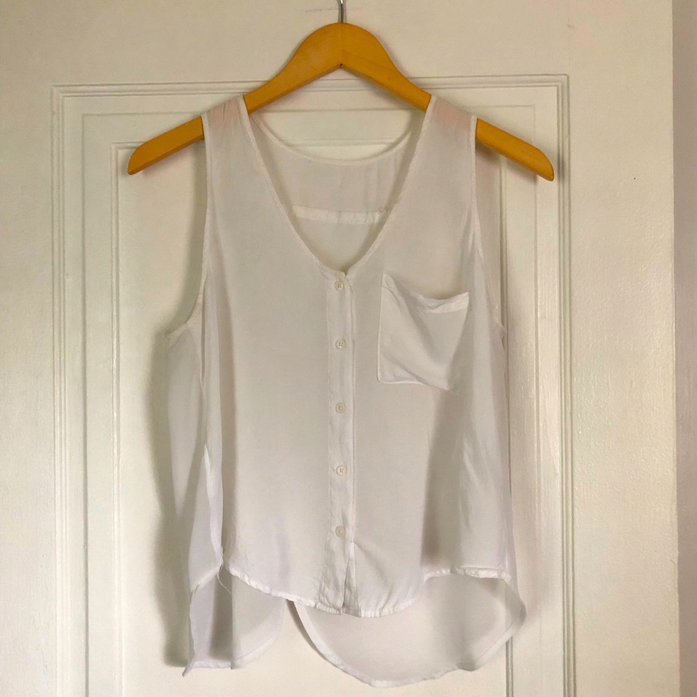 White sheer button up tank top. Small